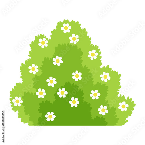 Bush with flowers icon. Cartoon forest and park shrubbery with floral elements. Landscape scene create element. Vector cartoon illustration