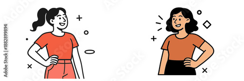 Vector illustration of two smiling women in casual attire