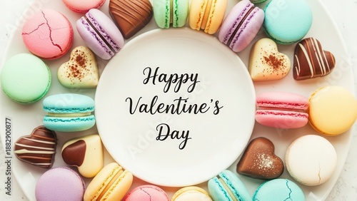 Assortment of Valentines Day Macarons and Chocolates Arranged Artfully.