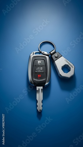 Car key with stylish keychain on color background key car vehicle automobile transport security transportation electronic unlock lock buy driver keys