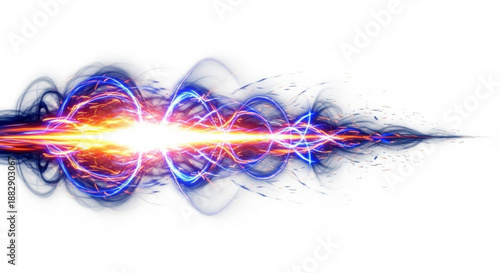 Vibrant colorful light beam with swirling blue and red energy shining brightly