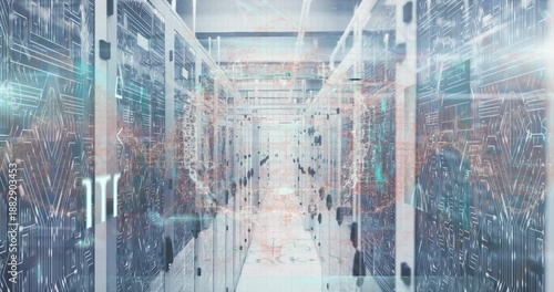 Wallpaper Mural Animation of human brain spinning and microprocessor connections over computer server room Torontodigital.ca