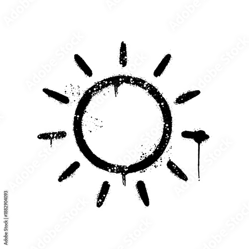 Black spray painted sun icon with urban street art graffiti style