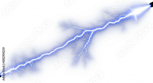 Electric blue lightning bolt striking with bright flash