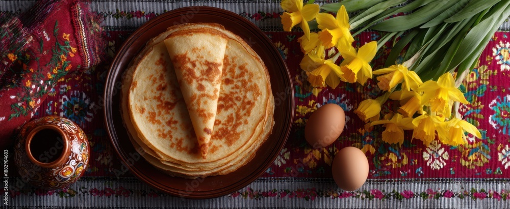 Obraz premium Maslenitsa festivities include delicious pancakes and lively springtime traditions