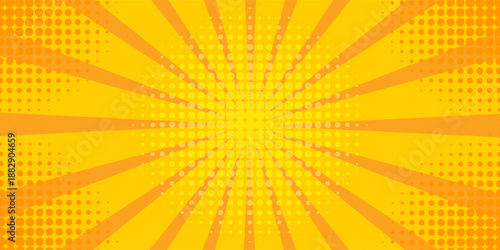 Pop art yellow comic book cartoon magazine cover. Cartoon cute retro Strip pattern mock up. Vector halftone illustration. Vintage background for comic superhero text, speech bubble, message.