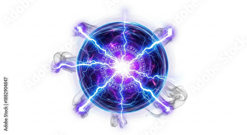Electricity pulsing through a futuristic blue and purple orb with bright sparks