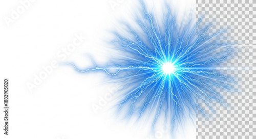 Blue glowing explosion with rays and sparks