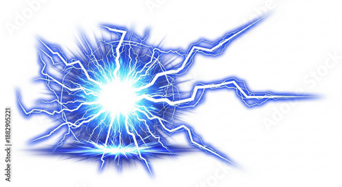 Electric blue lightning bolt explosion with bright flash