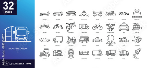 Transportation line icon set