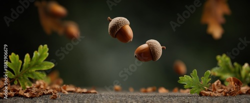 Autumn acorns drop and spread seeds for fresh beginnings on the earth