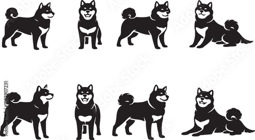 Shiba Inu and Akita Inu Japanese Dog Black and White Silhouette Bundle