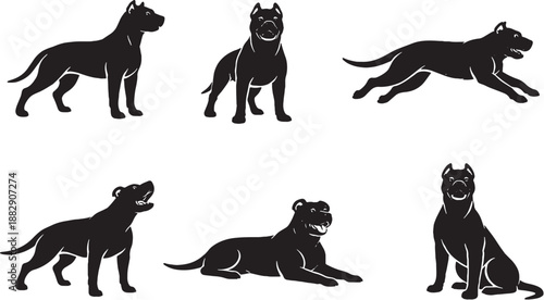 Pit Bull Muscular Body Black and White Silhouette Bundle