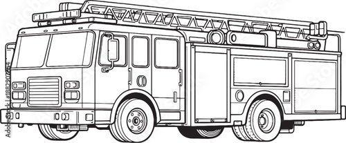 Fire Truck Technical Line Art Illustration