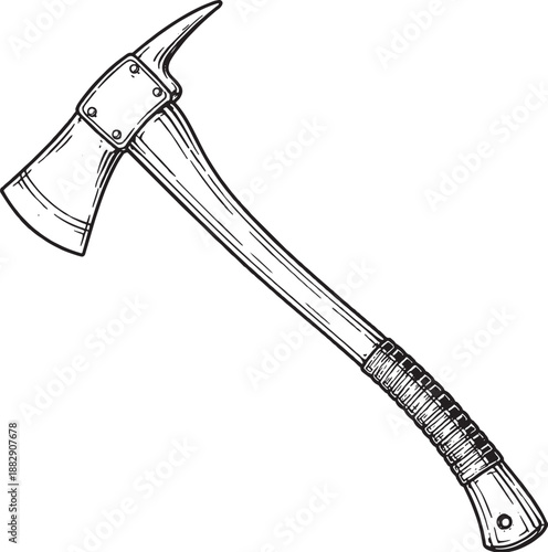 Firefighter Axe Technical Line Art Illustration