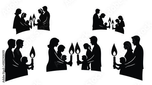 Families share a warm moment holding candles, symbolizing unity and tradition