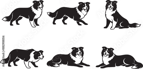 Border Collie Herding Dog Black and White Silhouette Bundle