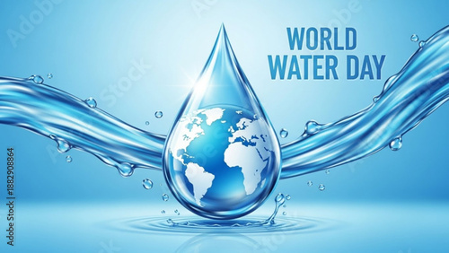 World water day earth globe in a teardrop with water flow conservation concept