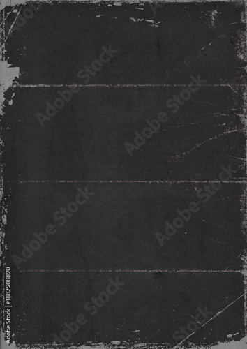 Solid black Color paper Background. Ephemera with folds and scratches. Carbon paper. typing paper