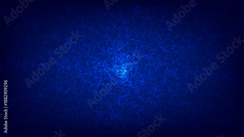 Abstract blue glowing electric lines background with digital energy tangles radiating from central core for technology and science concepts on dark navy backdrop