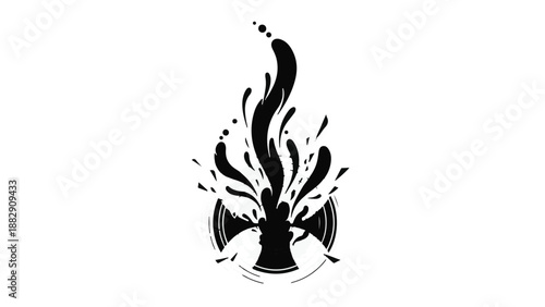Dynamic splash of black ink erupting from a circular frame, symbolizing creativity and energy.