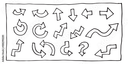 Hand drawn set of arrows. Simple illustration. Hand drawn doodle for sticker, postcard, wallpaper, mural, fabric, prints, wall decor, clothing, etc