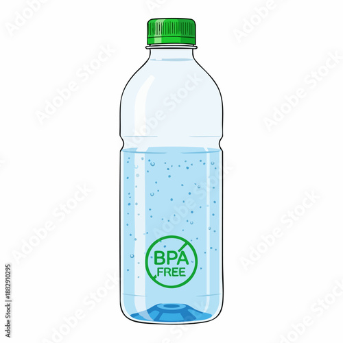 Transparent BPA free bottle filled with refreshing water, green cap. Healthy BPA free bottle highlights safety, purity, conscious choice. Essential BPA free bottle concept for promoting wellness,