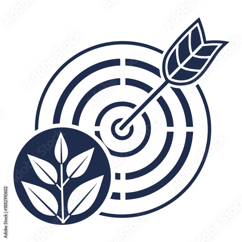 Focus and Efficiency Icon with Target and Leaf Design