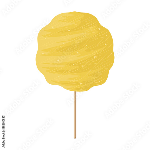 Fluffy cotton candy, floss. Soft sweet sugar dessert on sticks, carnival and kids festival food. Sweet snack, confectionery isolated on white background. Colored flat vector illustration