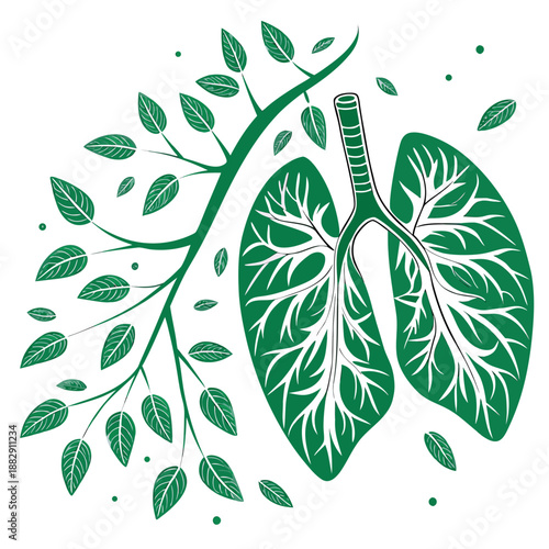 Healthy Human Lungs Concept Illustration Using Green Organic Leaves