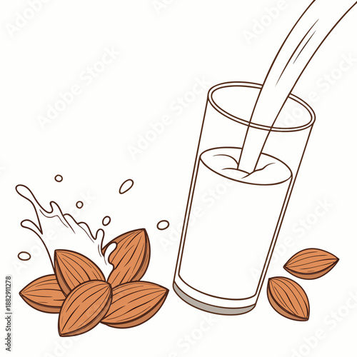 Almond Milk Splash in Glass with Premium Look on White Background