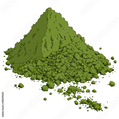 Matcha Green Tea Powder Mound on White Background