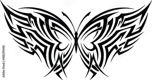 Abstract tribal butterfly wings vector illustration symmetrical tattoo style ornament logo decorative fantasy design isolated on white background artwork