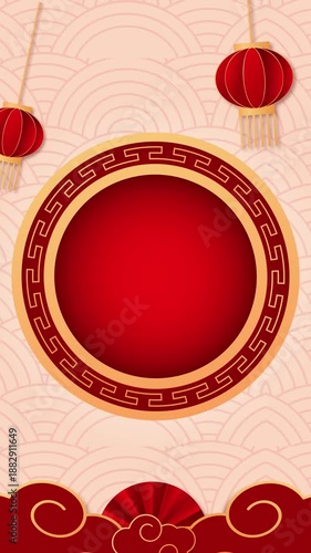 potrait Orienntal Chinese New Year background pattern present for holiday celebration greeting card video. Chinese style decoration with copy space loop