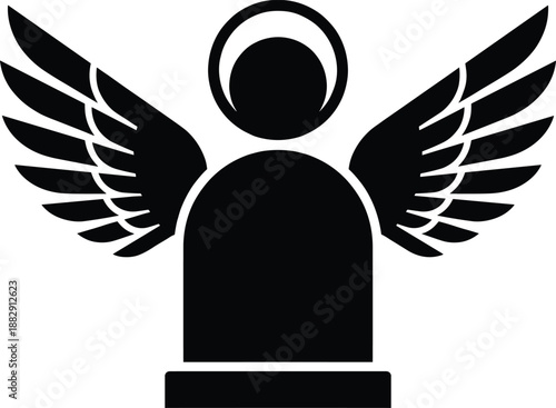 Angel silhouette icon with spread wings and halo symbol representing protection faith spirituality memorial tribute religion vector illustration design