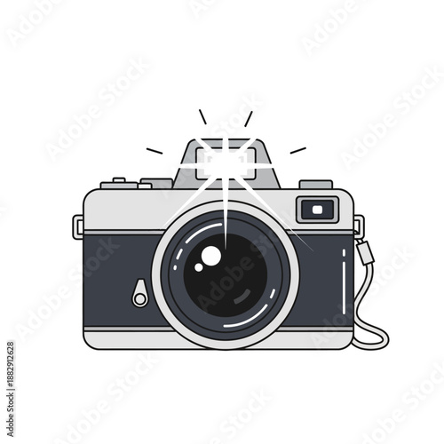 Vintage Camera with Flash Burst - Retro Photography Icon
