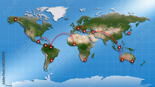 Global supply chain impact on stocks shown with world map and red connection lines between continents