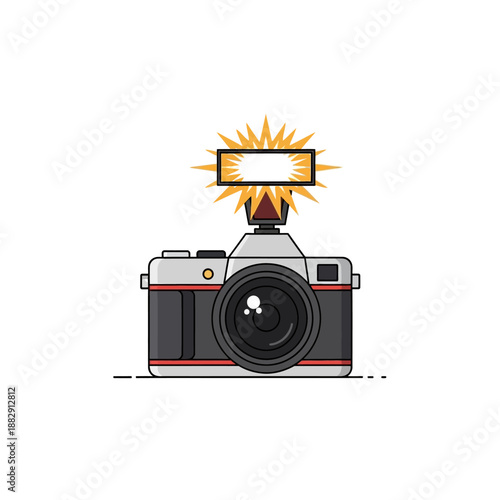 Retro Camera with Flash Burst - Vintage Photography Icon