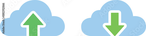 Cloud upload and download icons with green arrows