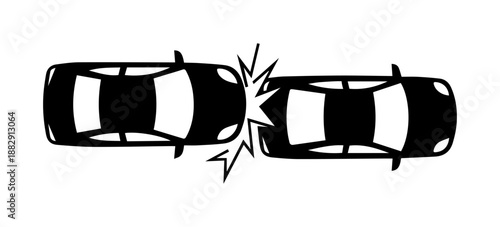 Car Collision Top View Silhouette Vector Icon.