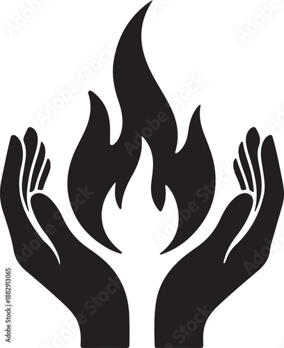 Hands Holding Fire Flame Silhouette Spiritual Logo and Energy Vector Illustration