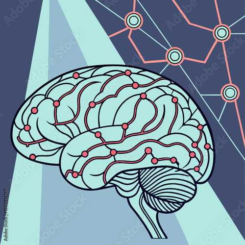 Artificial Intelligence Neural Network Brain Wireframe Concept