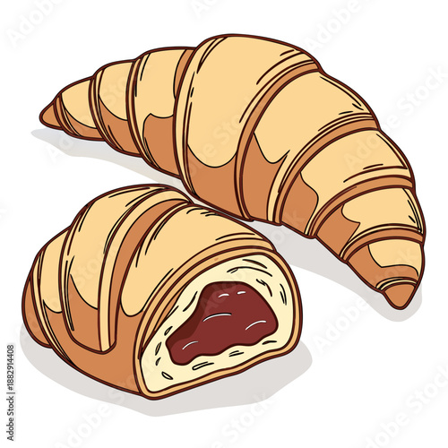 Golden Flaky Croissant Bakery Pastry on White Background
