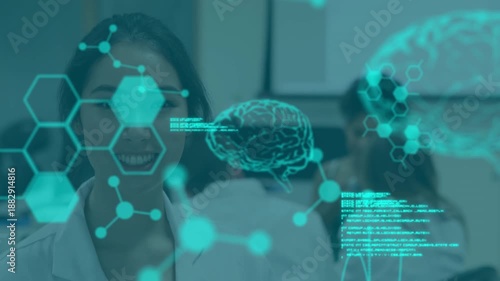 Wallpaper Mural Animation of scientific data processing over female lab worker Torontodigital.ca