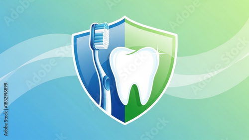 Tooth and toothbrush shield logo for dental care and protection