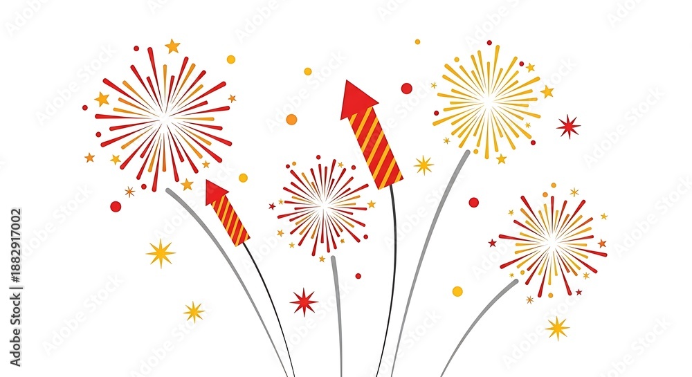 Fototapeta premium Vibrant fireworks explosion in the night sky with red and yellow colors