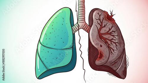 Healthy and unhealthy lungs illustration human respiratory system smoking damage comparison