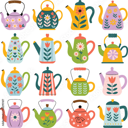 Colorful Decorative Vector Icon Set for Modern Design, Apparel Print, Seamless Pattern, Symbol, Logo and Graphic Illustration