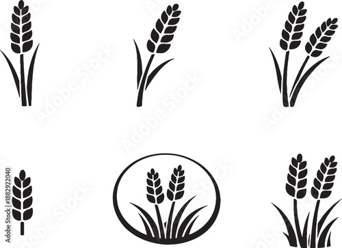 Barley Grass Icon Set Black and White High Contrast