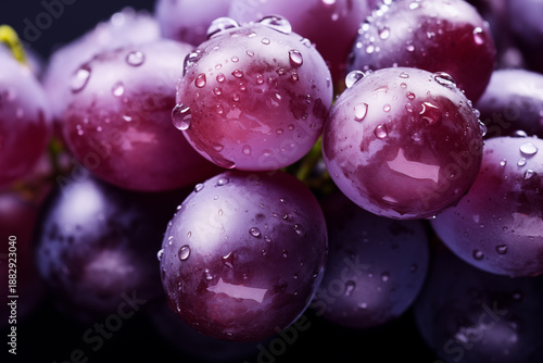 Macro Photo of Ripe Grapes with Water Droplets and Shiny Skin